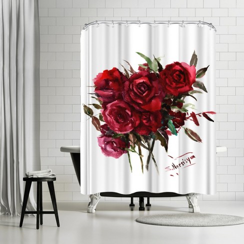 Americanflat Deep Red Burdy Roses By, Red And White Shower Curtain Target