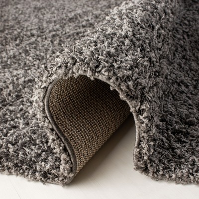 Athens Luxe Shag 9' x 12' Hand-Knotted Synthetic Area Rug in Dark Grey