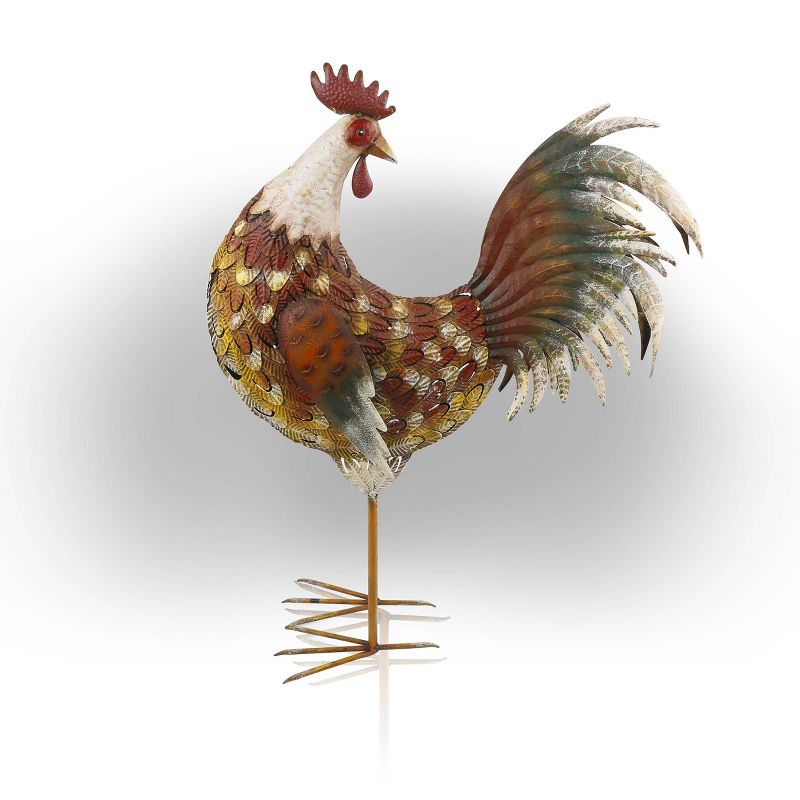 32&#34; Metal Patterned Rooster Decor Brown - Alpine Corporation, 1 of 6