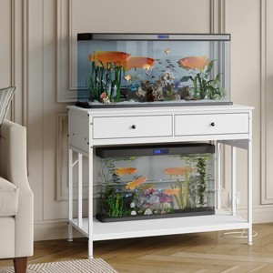Aquarium Stand 40 Gallon White with Power Outlet, Metal Frame Fish Tank Stand with Storage Drawers, Double Turtle Reptile Terrariums Tank Stands - 1 of 4