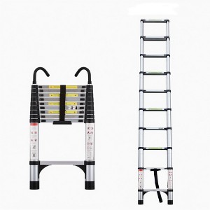 NAYSAYE 9.5FT Aluminum Telescopic Ladder with Hooks and Triangular Stabilizers Portable Multi Purpose Ladder 330lb Capacity, Silver, 18"*2.6"*30" - 1 of 4