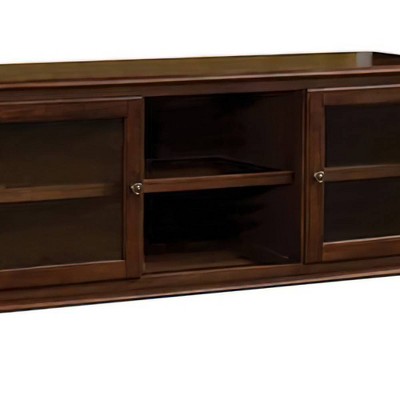 58" Walnut TV Stand with Glass Doors and Open Compartments