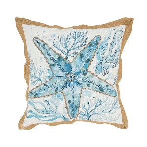 Saro Lifestyle Charming Outdoor Starfish Poly Filled Pillow, 18"x18", Blue - 1 of 4