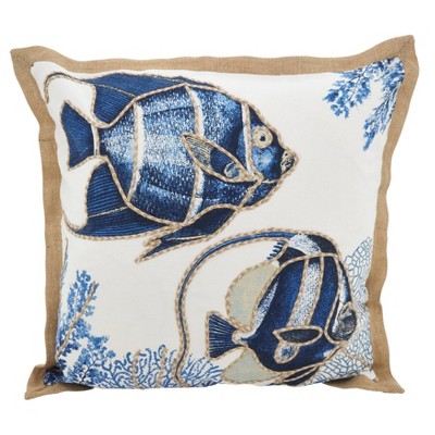 20"x20" Oversize Fresh Fish Down Filled Square Throw Pillow Blue - Saro Lifestyle