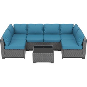 Garvee 7-Piece Outdoor Sofa Set, Wicker Sectional Patio Furniture with Cushions, Rattan Modular Couch for Balcony, Garden, or Terrace - 1 of 4