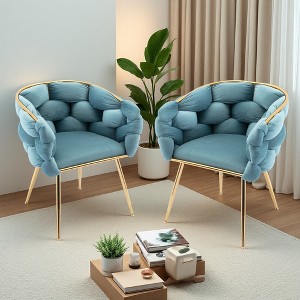 Modern Velvet Upholstered Single Sofa Accent Chair Set of 2 with Gold Metal Legs - 1 of 4