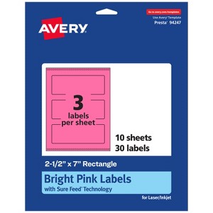 Avery Bright Pink Paper Labels, 2.5" x 7" Rectangle - 1 of 4