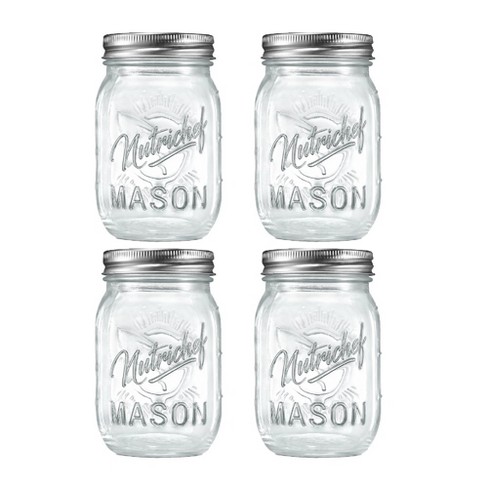 Nutrichef 4 Pcs. Glass Mason Jars With Regular Lids And Bands Diy