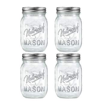 NutriChef 4 Pcs. Glass Mason Jars with Regular Lids and Bands, DIY Magnetic Spice Jars, Ideal for Meal Prep, Jam, Honey, Wedding Favors, and more