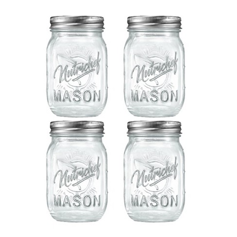 NutriChef 4 Pcs. Glass Mason Jars with Regular Lids and Bands, DIY Magnetic  Spice Jars, Ideal for Meal Prep, Jam, Honey, Wedding Favors, and more