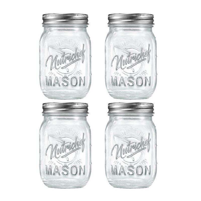 NutriChef 4 Pcs. Glass Mason Jars with Regular Lids and Bands, DIY Magnetic Spice Jars, Ideal for Meal Prep, Jam, Honey, Wedding Favors, and more, 1 of 8