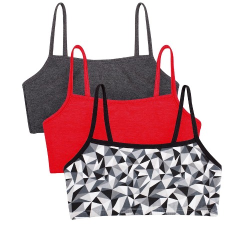 Fruit of the Loom Women's Spaghetti Strap Cotton Sports Bra 3-Pack  Kaleidoscope/Charcoal/Red Hot 42