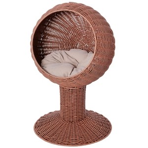 SKYONE Elevated Rotating Cat Basket Bed with Soft Cushion, Handwoven Wicker Kitty House with Stand, - 1 of 4