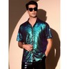 INSPIRE CHIC Men's Button Down Short Sleeve 70s Disco Metallic Sequin Shirts - 2 of 4