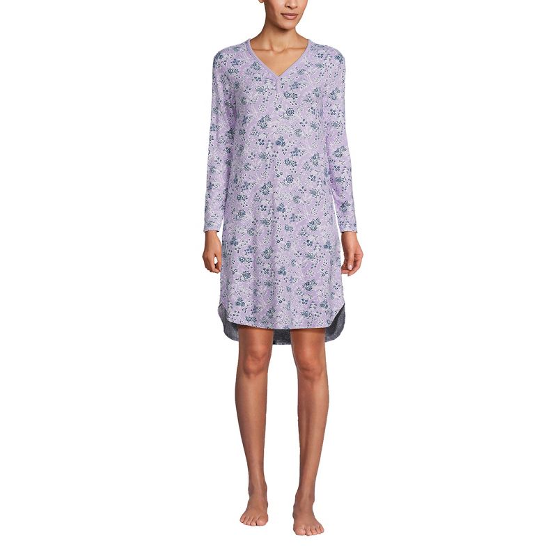 Lands' End Women's Cozy Gown Sleep Set - Shirt Gown and Mask, 1 of 6