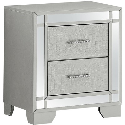 Madison Champagne Silver Croc-Textured 2-Drawer Nightstand