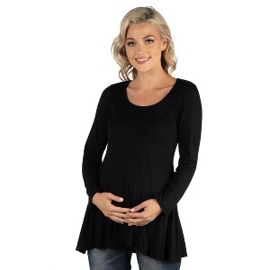 24seven Comfort Apparel Womens Long Sleeve Solid Color Swing Style Flared Maternity Tunic Top - 1 of 4