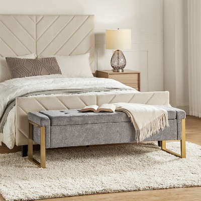 Octavio 55.3"w Modern Upholstered Flip Top Storage Bench with Metal Legs|ARTFUL LIVING DESIGN