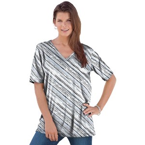 Roaman's Women's Plus Size Ultimate V Neck Tee - 1 of 4