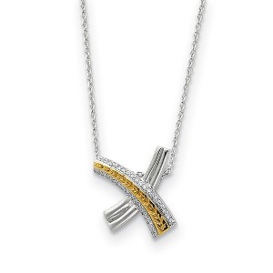 Black Bow Jewelry Rhodium & Gold Tone Plated Silver Sealed with a Kiss Necklace, 18 Inch - 1 of 4