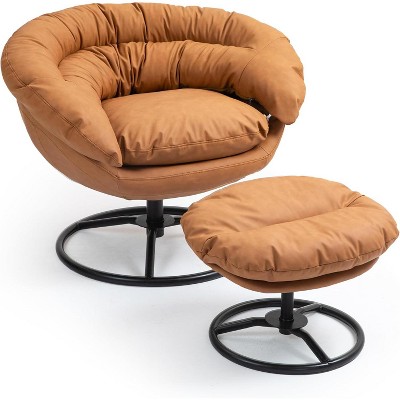 DYHOME Swivel Accent Chair with Ottoman Set, Modern Reading Chair Upholstered Armchair with Footrest