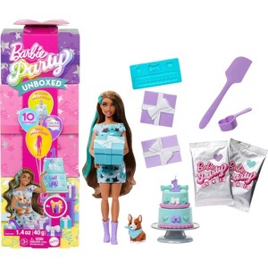 Barbie Party Unboxed Pet Birthday Series Doll and Accessories Party Stars Set with 10 Surprises - 1 of 4