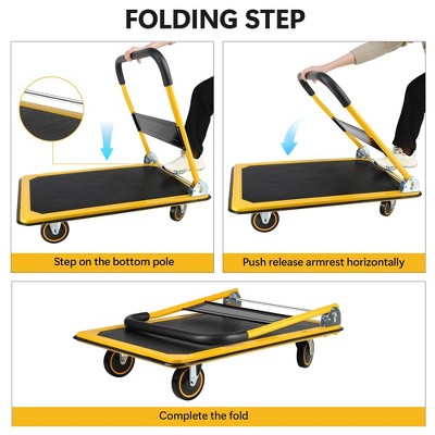 Platform Truck Dolly Large Foldable Moving Cart for Easy Mobile Storage, 360 Degree Swivel Wheels 660 lbs Weight Capacity,yellow