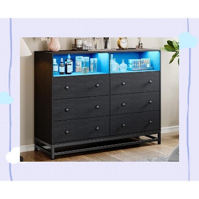 Garvee Wide Dresser for Bedroom with Charging Station - 6 Drawer Dresser with LED Lights