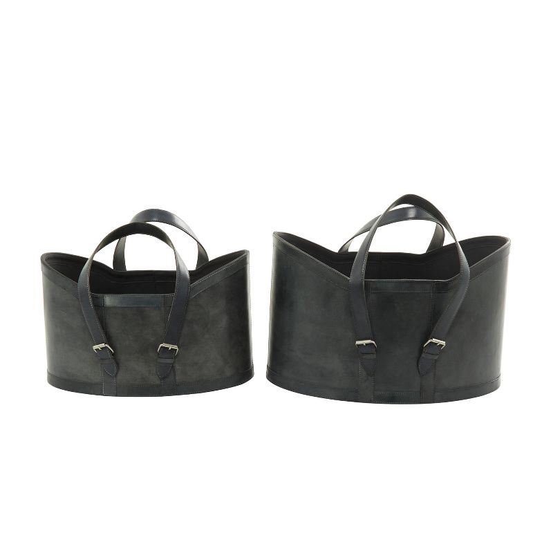 Set of 2 Leather Storage Baskets Dark Brown - Olivia &#38; May, 2 of 8