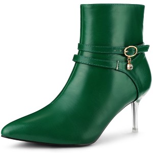 Allegra K Women's Strap Decor Pointed Toe Transparent Stiletto Heels Ankle Boots - 1 of 4
