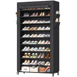 Simple Trending Tall Shoe Rack Organizer Holds 40 Pairs, 10 Tier Large Capacity Shoe Cabinet Storage with Cover for Closet, Black - 1 of 4