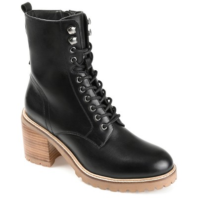 Journee Signature Womens Genuine Leather Malle Round Toe Stacked Combat Booties