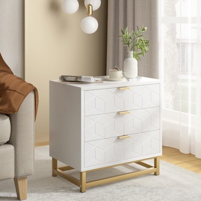 3 Drawer Dresser for Bedroom, Modern Dressers & Chests of Drawers, Wood Dresser Chest Organizer with Metal Legs
