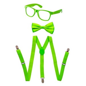 Dress Up America Neon Suspenders Set for Adults - Bow-tie, Glasses and Suspenders Set - 1 of 3