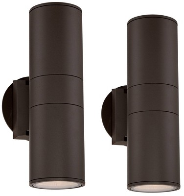 Possini Euro Design Ellis Modern Wall Light Sconces Set of 2 Bronze Metal Hardwire 3 3/4" Fixture Up Down for Bedroom Bathroom Vanity Reading House