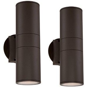 Possini Euro Design Ellis Modern Wall Light Sconces Set of 2 Bronze Metal Hardwire 3 3/4" Fixture Up Down for Bedroom Bathroom Vanity Reading House - 1 of 4