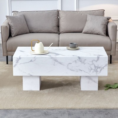 Marble Grain Texture Rectangular Large Coffee Table,MDF Side Table, Cozy Minimalist Coffee Table Designs For Living Rooms And Apartments-Cuddlewood