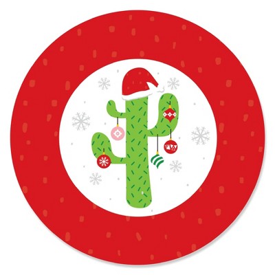 Big Dot of Happiness Merry Cactus - Christmas Cactus Party Circle Sticker Labels - 24 Count