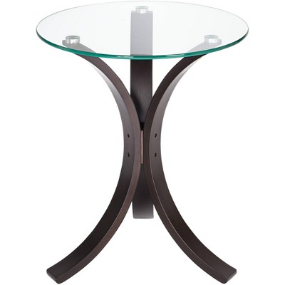 Studio 55D Niles Modern Wood Round Accent Table 17 3/4" Wide Dark Brown Clear Tempered Glass Tabletop for Living Room Bedroom Bedside Entryway Office