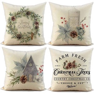 Christmas Pillow Covers 18x18 inch Set of 4 Candi Garland Farmhouse Decorative Throw Pillow Cover - 1 of 4
