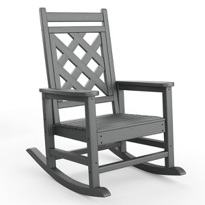 Oversized Rocking Chair Outdoor，HDPE Adirondack Rocking Chair with Wood Texture - 380Lbs & Weather Resistant for Deck, Patio - 1 of 4