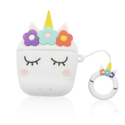 Insten Cute Case Compatible with AirPods Pro - Unicorn Cartoon Silicone Cover with Ring Strap, White
