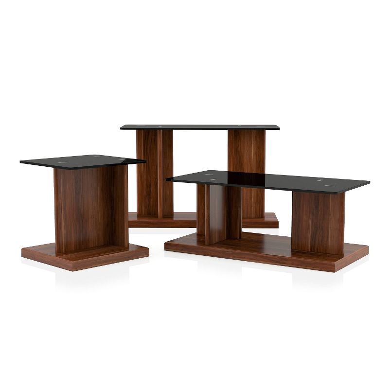 3pc Montreaux Coffee, Console, and End Table Set with Black Tempered Glass Top - miBasics, 1 of 9