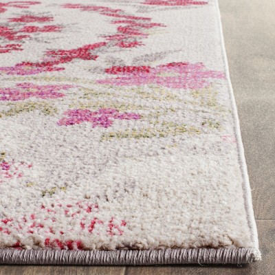 Ivory and Pink Floral Design Reversible Area Rug, 8' x 11'