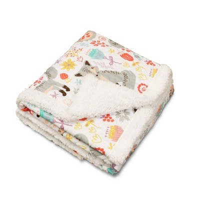 Pixie Fox Gray and Pink Twin-Size Reversible Sherpa Fleece Throw