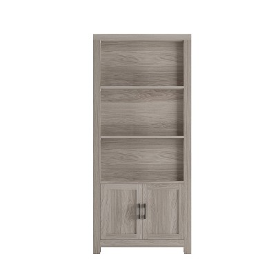 Martha Stewart 68" Gray Wood Shaker Bookcase with Storage Cabinet