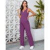 Clearlove Two Piece Rib Knit Outfits Sets Sleeveless Tops V Neck Wide Leg Pants Lightweight Summer Lounge Matching Sets - 3 of 4