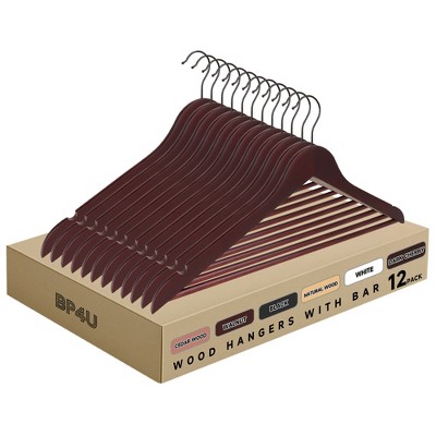 BP4U Premium Wooden Hangers with Non-Slip Pant Bar, Heavy Duty Coat Hangers with 360° Swivel Hook for Jackets, Shirts, Dresses