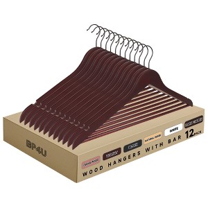 BP4U Premium Wooden Hangers with Non-Slip Pant Bar, Heavy Duty Coat Hangers with 360° Swivel Hook for Jackets, Shirts, Dresses - 1 of 4