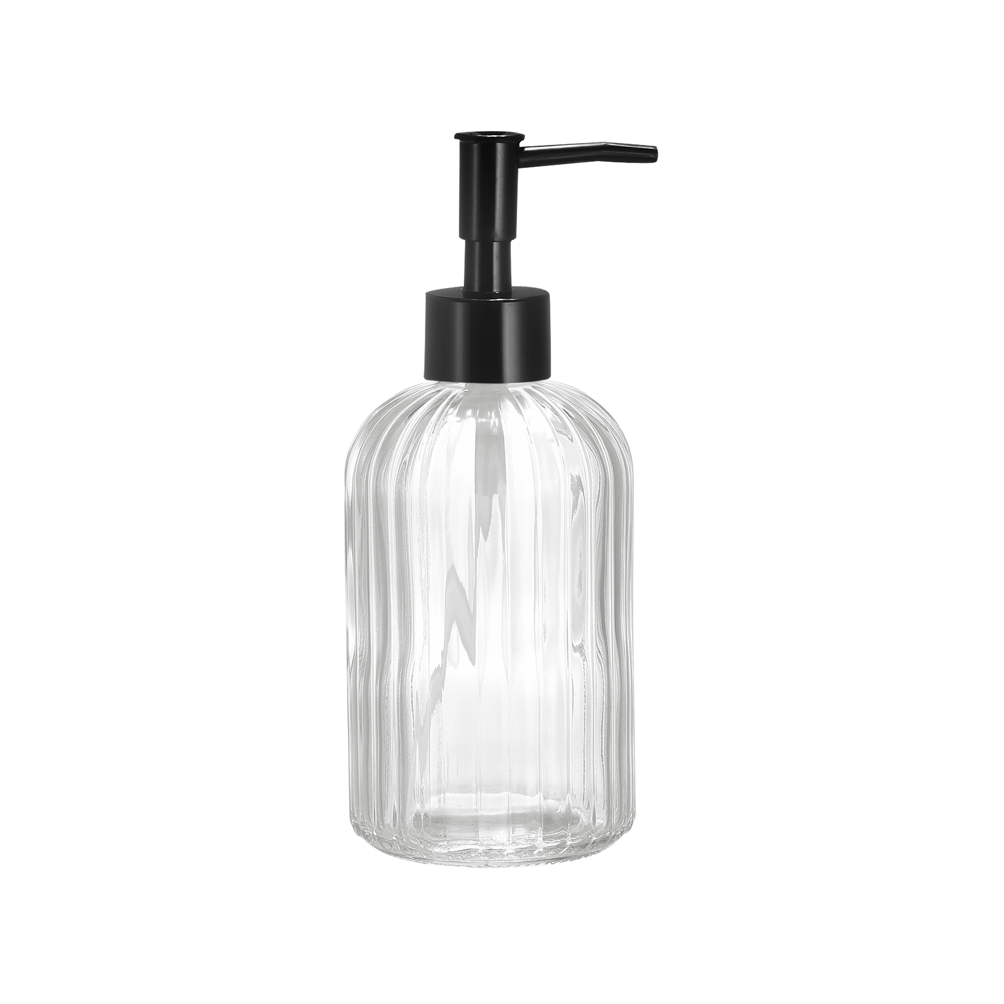Unique Bargains Glass Durable Hand Soap Dispenser with Black Pump for Kitchen Bathroom Clear